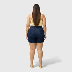 Bermuda Feminina Jeans Escuro Plus Size Human Body