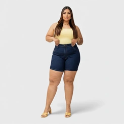 Bermuda Feminina Jeans Escuro Plus Size Human Body