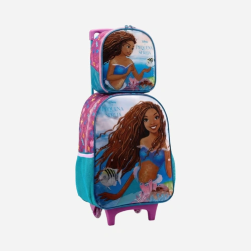 Kit Mochila De Rodinhas E Lancheira Pequena Sereia Xeryus