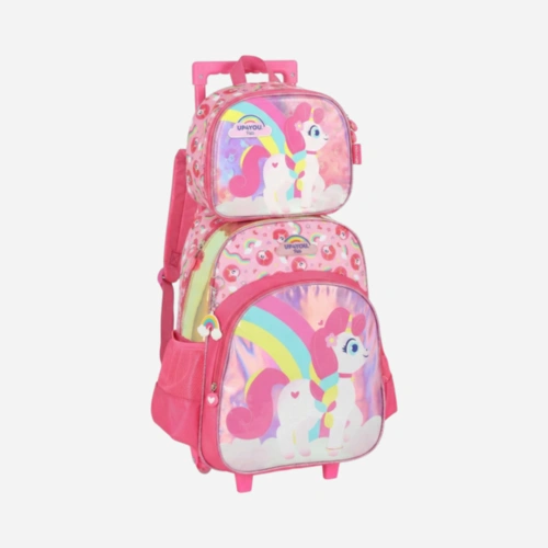 Kit Mochila De Rodinhas E Lancheira Unicórnio Luxcel