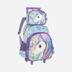 Kit Mochila De Rodinhas E Lancheira Unicórnio Luxcel