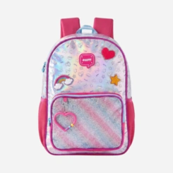 Mochila Escolar Juvenil Holográfica Prata Glitter Clio Style