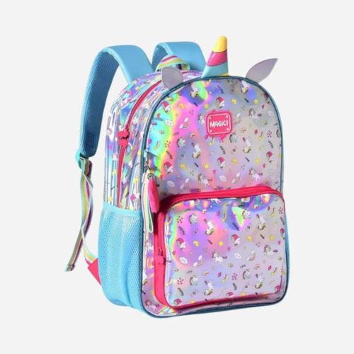 Mochila Escolar Costas Holográfica Unicórnio 3D Magic Clio