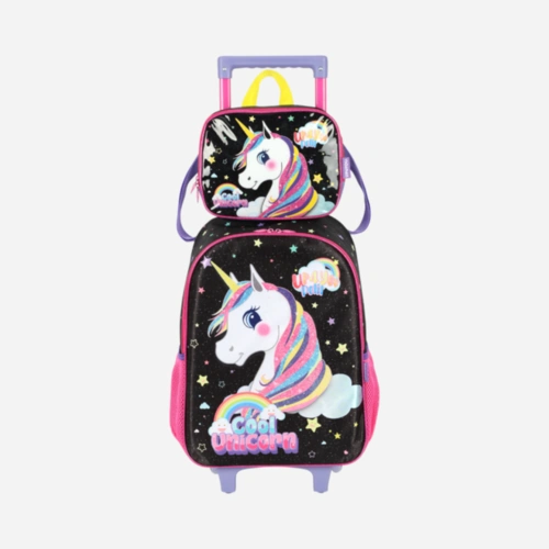 Kit Mochila De Rodinhas E Lancheira Unicórnio Luxcel
