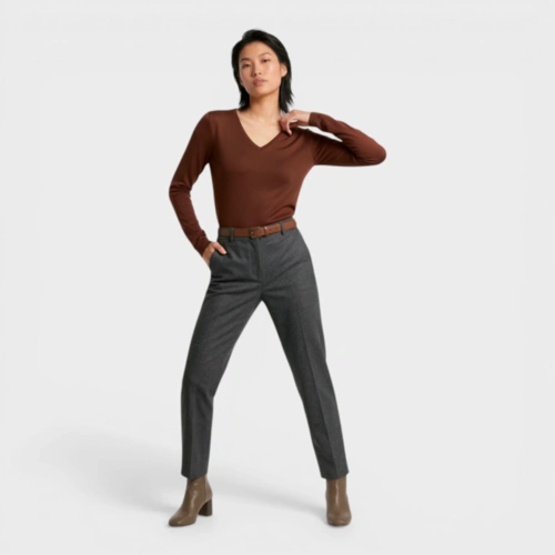 Blusa Básica Feminina Gola V E Manga Longa Rovitex