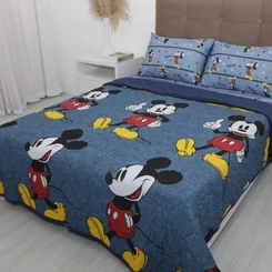 Edredom Casal Mickey E Minnie Portallar 100% Algodão