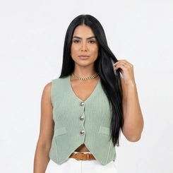 Colete Feminino em Tricot com Botões