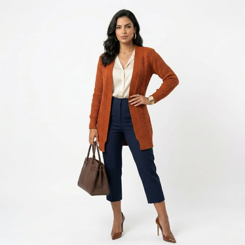 Cardigan Feminino Longo com Tranças Laterais