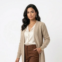 Cardigan Feminino Longo com Tranças Laterais