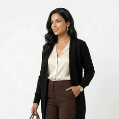 Cardigan Feminino Longo com Tranças Laterais