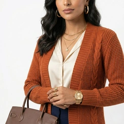 Cardigan Feminino Longo com Tranças Laterais