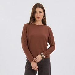 Blusa Feminina Malha Texturizada Manga Longa