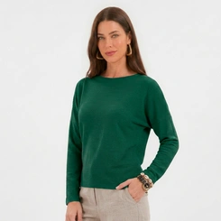 Blusa Feminina Malha Texturizada Manga Longa