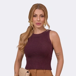 Regata Cropped Feminina Tricô