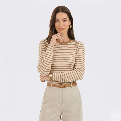 Blusa Feminina Canelada Listrada Com Punho