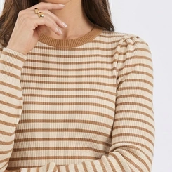 Blusa Feminina Canelada Listrada Com Punho