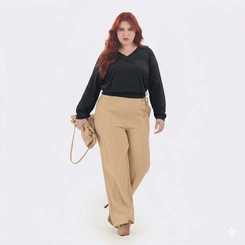 Blusa Feminina Plus Size Tecido Canelado Manga Longa