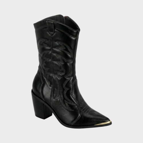 Bota Feminina Western Cano Médio E Salto Bloco Vizzano