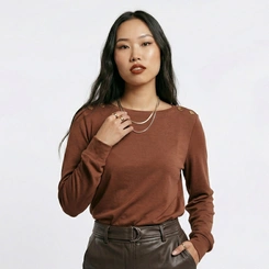 Blusa Feminina Manga Longa Com Detalhes Nos Ombros Rovitex