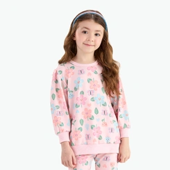 Conjunto Infantil Menina Moletom Manga Longa Estampado Rovitex