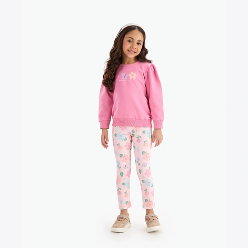 Conjunto Infantil Menina Moletom Manga Longa Estampado Rovitex