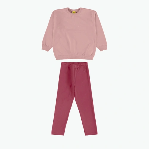 Conjunto Juvenil Menina Moletom Manga Longa Liso Com Strass Rovitex