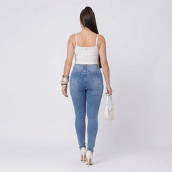Calça Jeans Feminina Skinny Cintura Alta Azul Claro