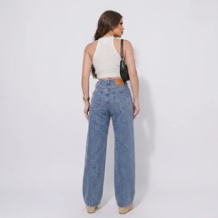 Calça Jeans Feminina Wide Leg Cintura Alta