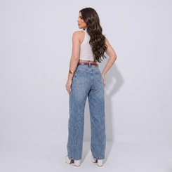 Calça Jeans Feminina Wide Leg Cintura Alta