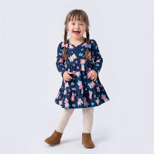 Vestido Bebê Menina Manga Longa Ursinhos Upalôo