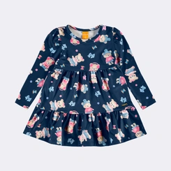 Vestido Bebê Menina Manga Longa Ursinhos Upalôo