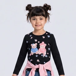 Blusa Infantil Manga Longa Ursinhos Upalôo