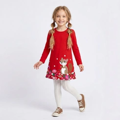 Vestido Infantil Com Manga Longa Esquilo Upalôo