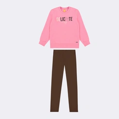 Conjunto Juvenil Feminino Moletom Manga Longa E Legging Delicate Upalôo