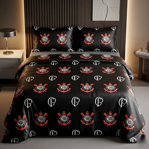 Jogo De Cama Casal Time Corinthians Toque De Seda 4 Peças Jolitex