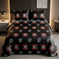 Jogo De Cama Casal Time Corinthians Toque De Seda 4 Peças Jolitex