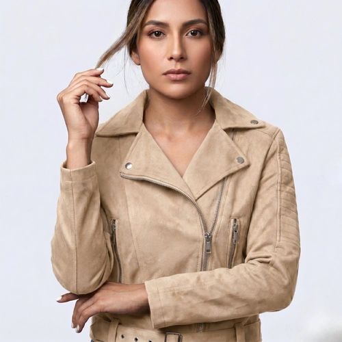 Jaqueta Feminina Biker Com Zíper Em Suede