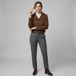 Jaqueta Feminina Biker Com Zíper Em Suede