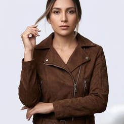 Jaqueta Feminina Biker Com Zíper Em Suede