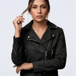 Jaqueta Feminina Biker Com Zíper Em Suede