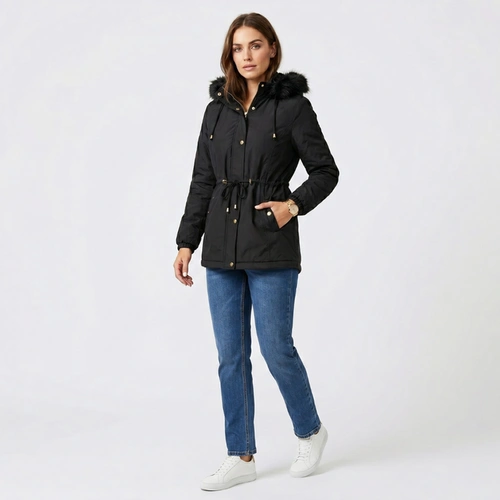 Parka Jaqueta Feminina Forrada Com Capuz Peluciado