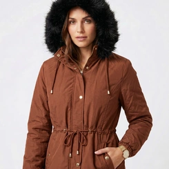 Parka Jaqueta Feminina Forrada Com Capuz Peluciado