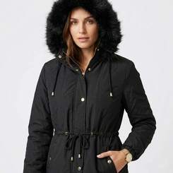 Parka Jaqueta Feminina Forrada Com Capuz Peluciado