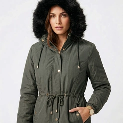 Parka Jaqueta Feminina Forrada Com Capuz Peluciado