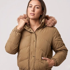 Jaqueta Puffer Feminina Com Capuz Peluciado