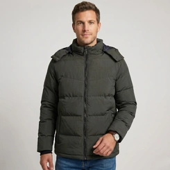 Jaqueta Puffer Acolchoada Masculina Forrada Com Capuz