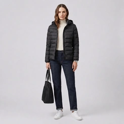 Jaqueta Puffer Feminina Preta Com Capuz