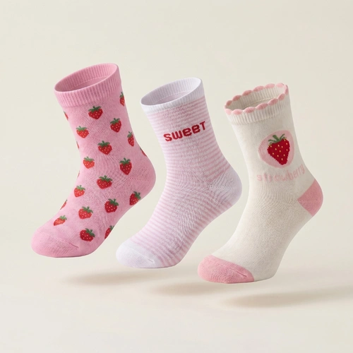 Kit 3 Meias Infantis Menina Cano Curto Estampada 21/24 Selene