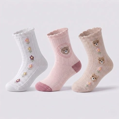 Kit 3 Meias Infantis Menina Cano Curto Estampada 21/24 Selene