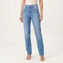 Calça Jeans Reta Feminina Azul Claro